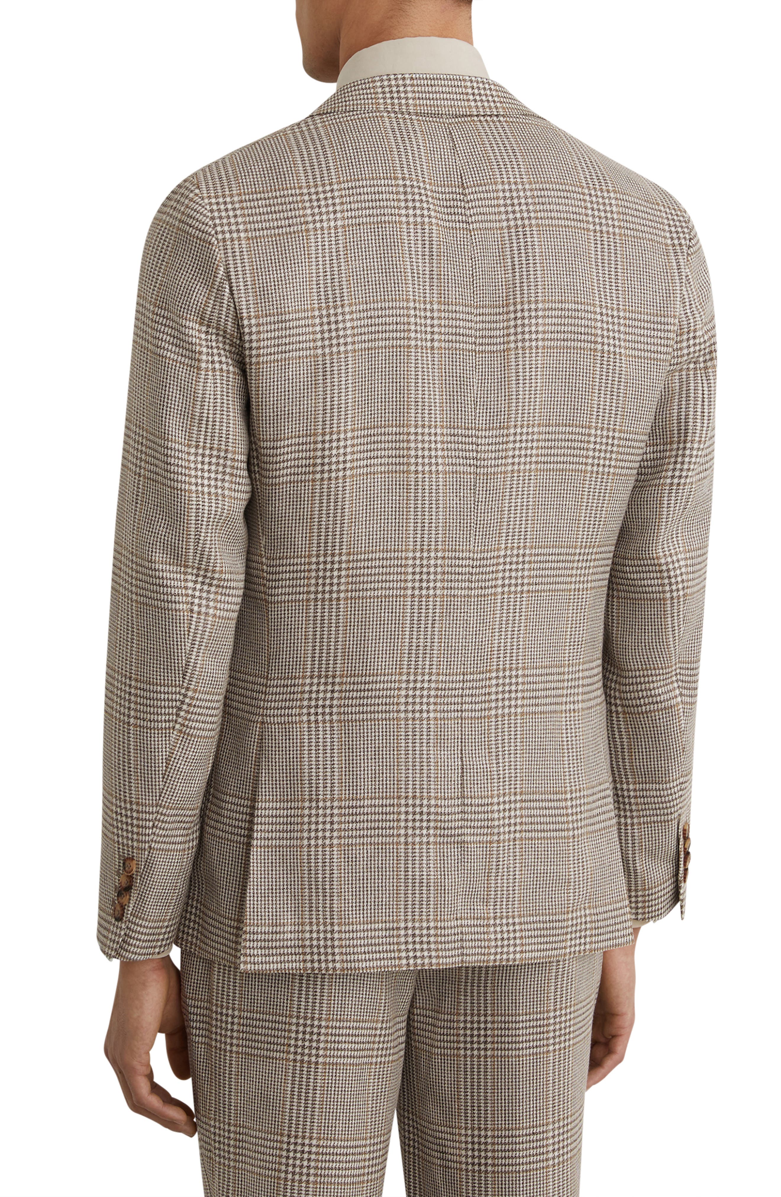 Epsom Tailored Fit Brown Glen Check Linen & Wool Blend Suit Jacket - image 2