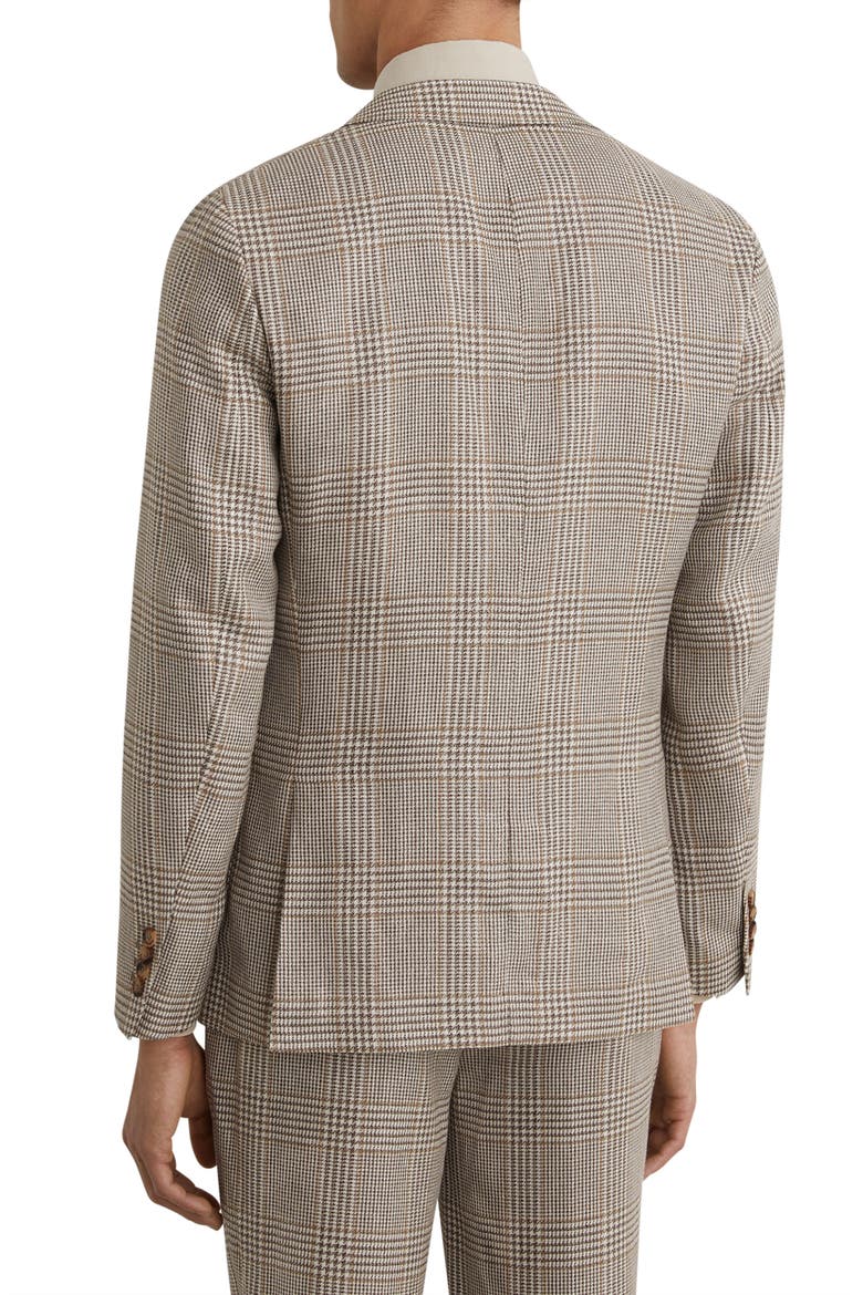 Epsom Tailored Fit Brown Glen Check Linen & Wool Blend Suit Jacket, Alternate, color, OATMEAL BROWN