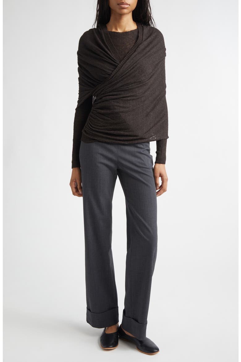 Elio Semisheer Baby Alpaca & Extrafine Wool Blend Rib Crossover Sweater, Alternate, color, BROWN