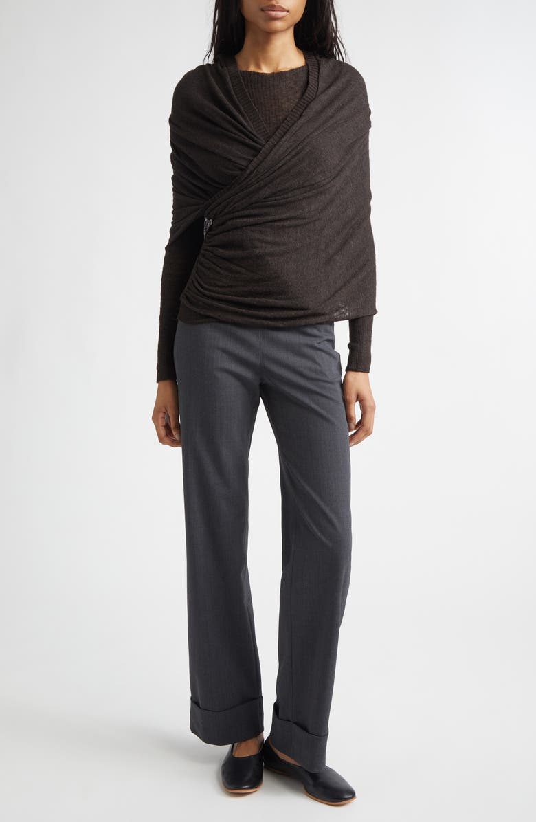 Paloma Wool Elio Semisheer Baby Alpaca & Extrafine Wool Blend Rib Crossover Sweater, Alternate, color, Brown