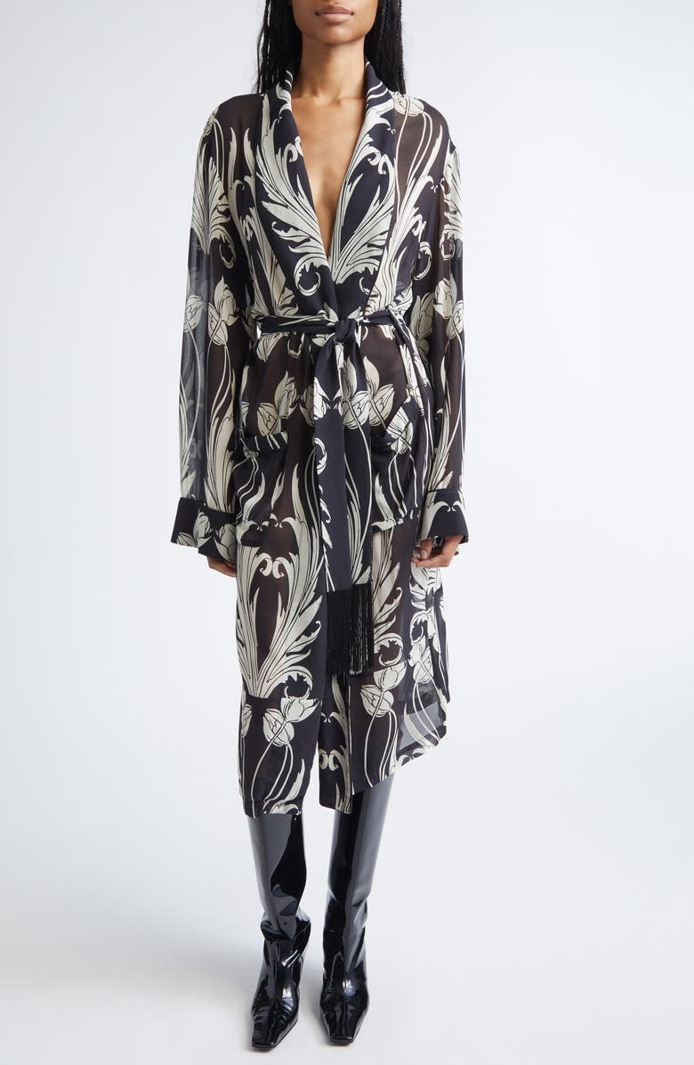 MONSE Print Silk Georgette Wrap Coat, Main, color, Black