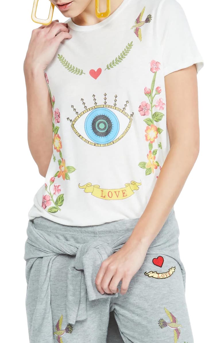 Lauren Moshi Edda Floral Eye Love Top, Alternate, color, Milk