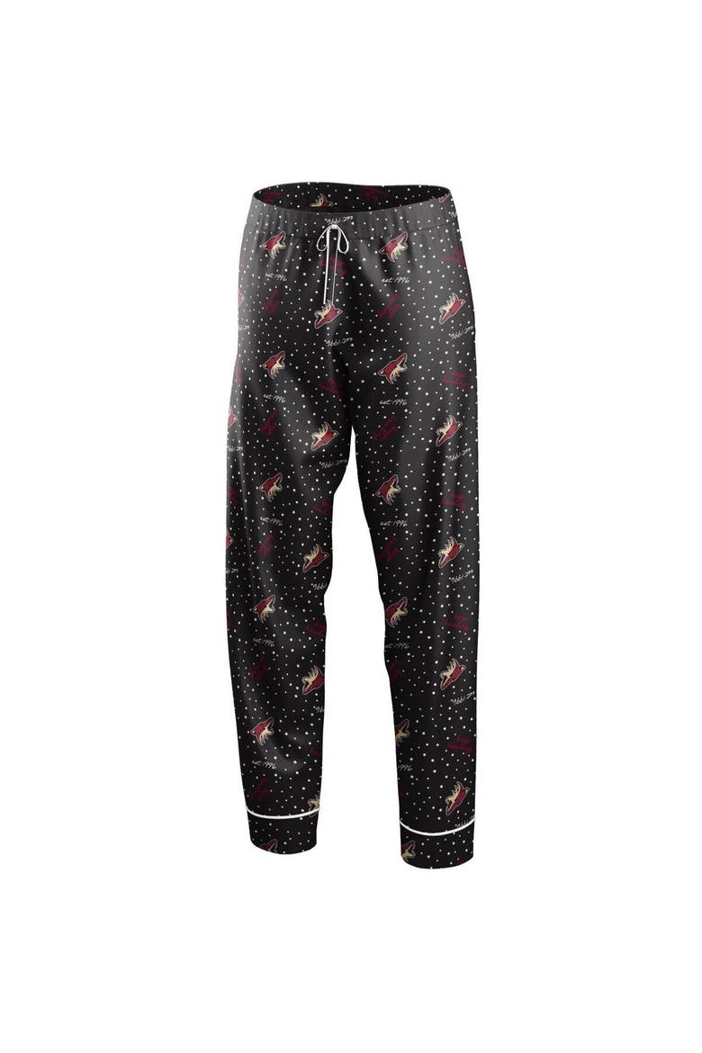 Women's WEAR by Erin Andrews Black Arizona Coyotes Long Sleeve Button-Up Shirt & Pants Sleep Set, Alternate, color, Black