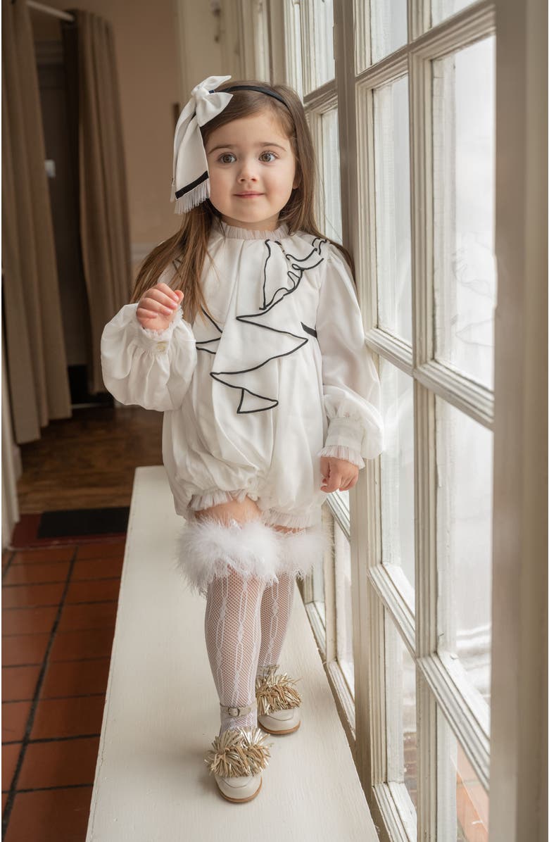 Petite Maison Kids Gwen Romper with Ruffle Trim, Alternate, color, White And Black