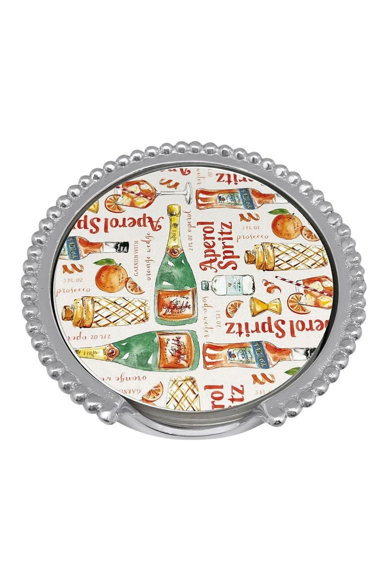 Orange & Aperol Spritz Beaded Coaster Set, Alternate, color, SILVER