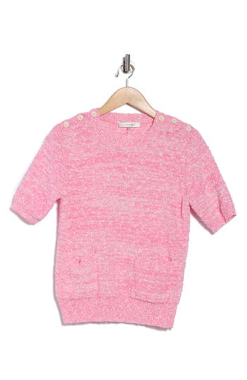 Frame Patch Pocket Short Sleeve Sweater In Pink