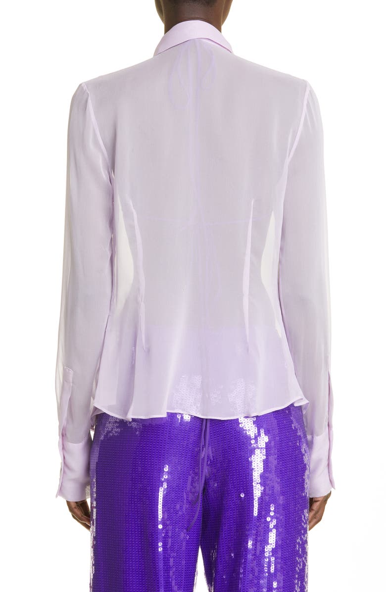 LaQuan Smith Fitted Sheer Chiffon Button-Up Blouse, Alternate, color, 