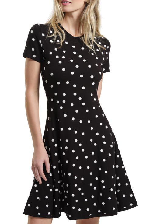 Polka Dot Fit & Flare Sweater Dress