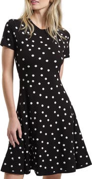 Isaac Mizrahi New York Polka Dot Fit & Flare Sweater Dress