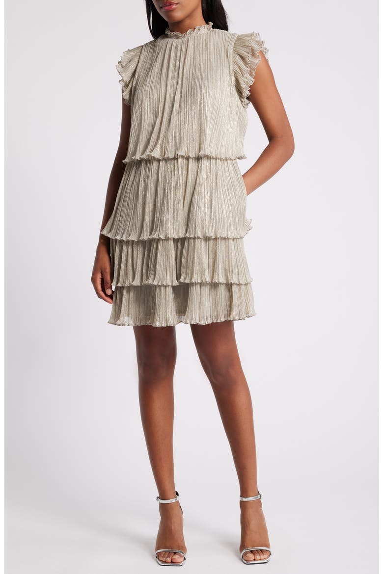Metallic Tiered Minidress, Main, color, SILVER- GOLD FOIL