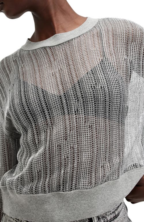 Allsaints Giana Long Sleeve Open Knit Sweatshirt In Silver