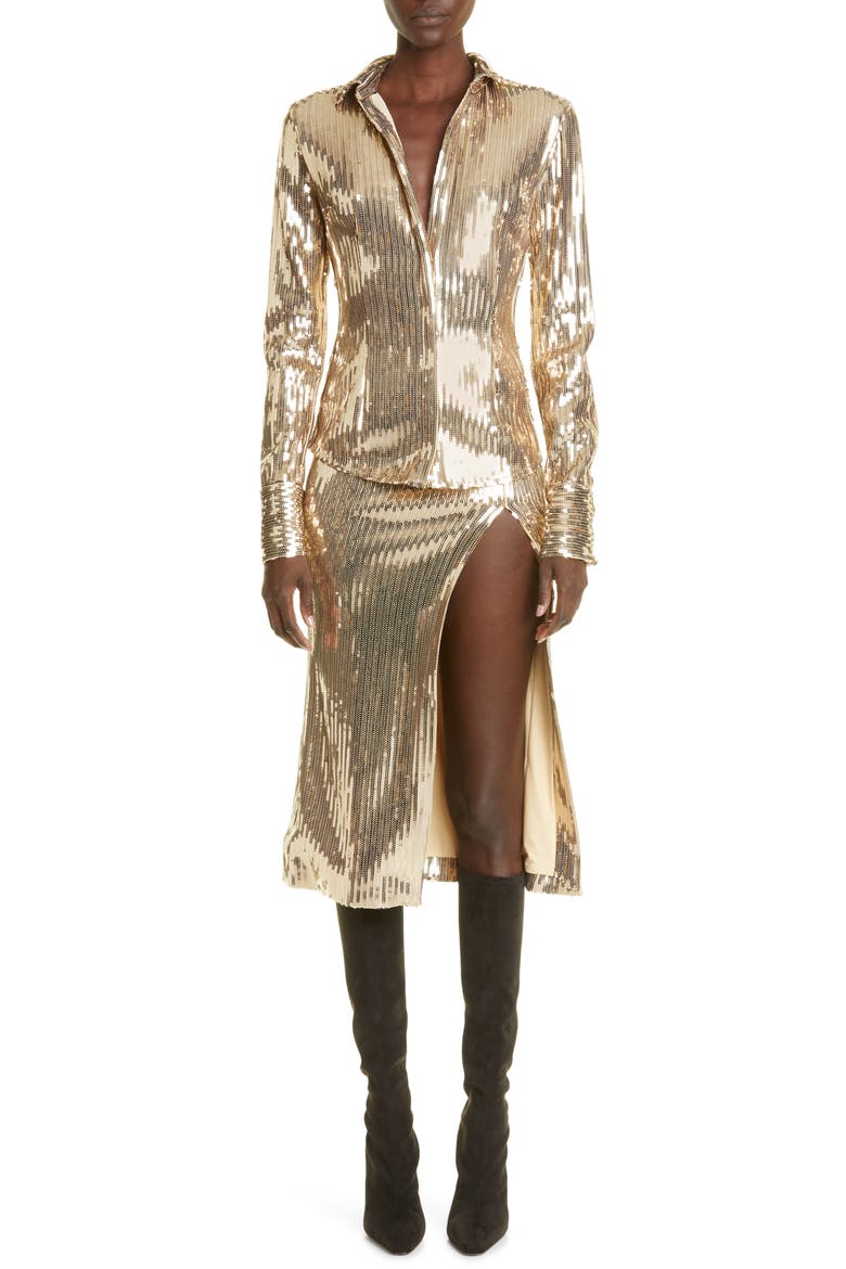 Sequin Pencil Skirt, Alternate, color, GOLD