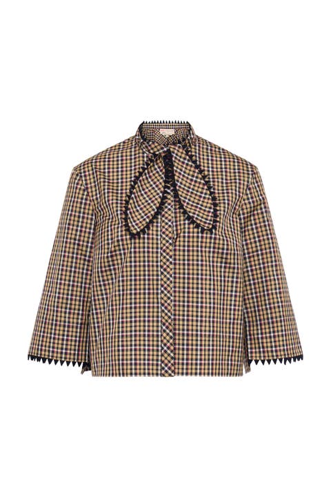 Vichy Tafeta Blouse With Bow Tie