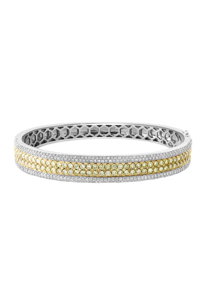 Natural Yellow & White Diamond Bangle Bracelet in 14K White & Yellow Gold, Main, color, White