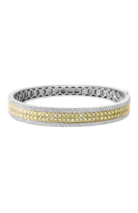 Natural Yellow & White Diamond Bangle Bracelet in 14K White & Yellow Gold
