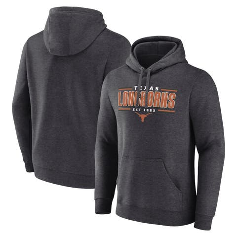 Men's Fanatics  Heather Charcoal Texas Longhorns Horizontal Block Fleece Pullover Hoodie