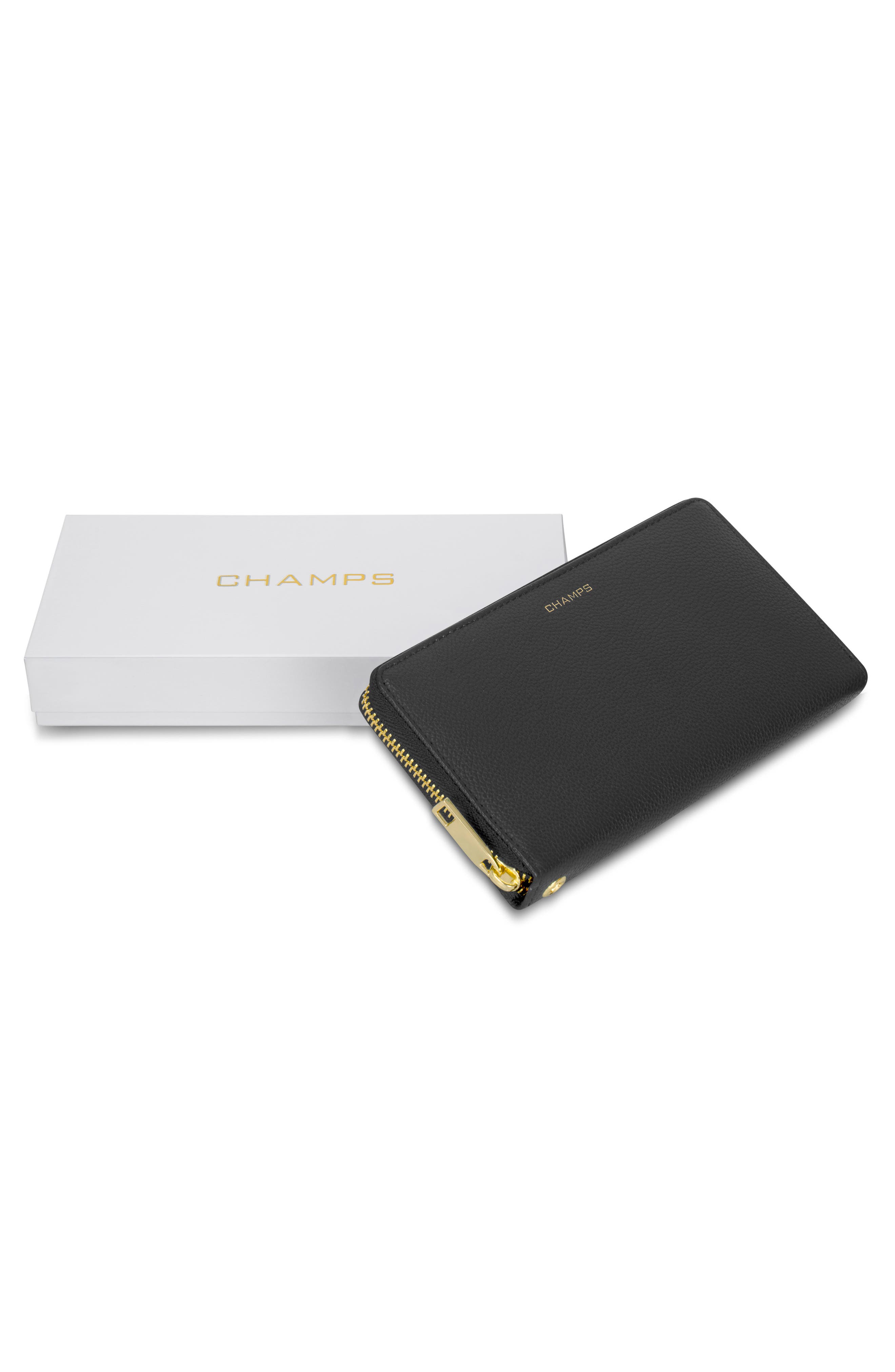 Leather Zip Around Clutch, Alternate, color, BLACK