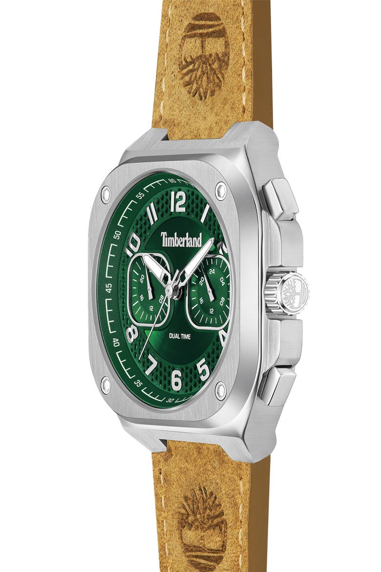 Mackinac Multifunction Chronograph Leather Strap Watch, 44mm x 25mm, Alternate, color, TAN