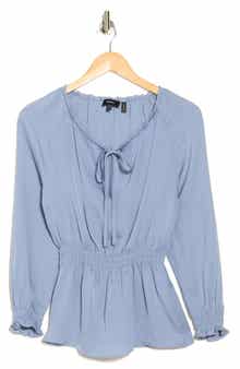 Theory Tie Neck Smocked Silk Top