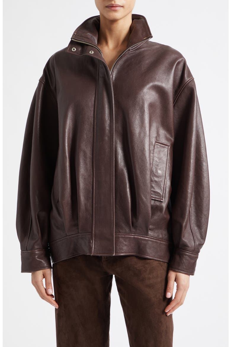 Paula Leather Bomber Jacket, Main, color, COFFEE BEAN
