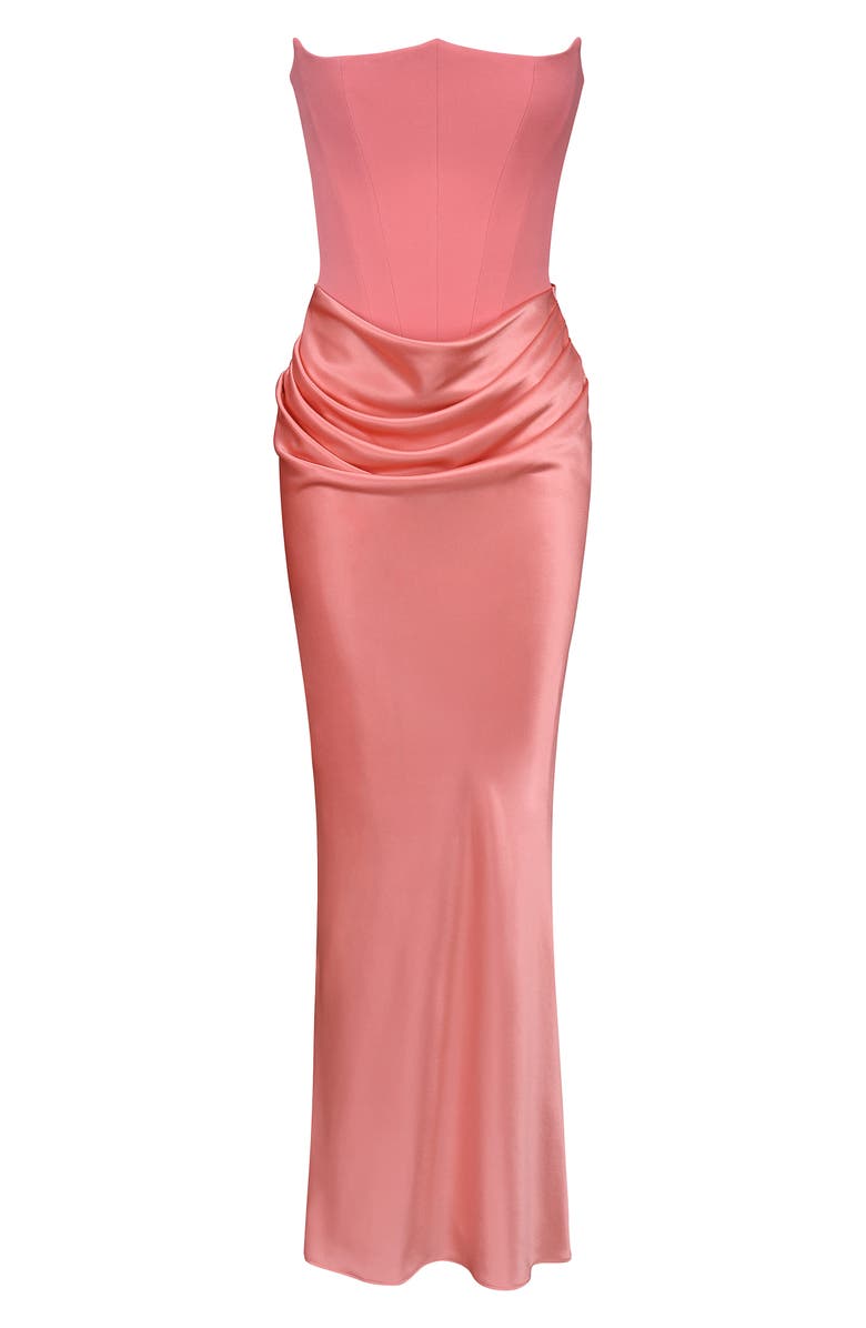 HOUSE OF CB Persephone Strapless Corset Satin & Stretch Crepe Mermaid Gown, Alternate, color, Raspberry