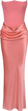 HOUSE OF CB Persephone Strapless Corset Satin & Stretch Crepe Mermaid Gown