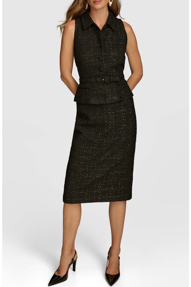 Tweed Top & Midi Skirt Set, Main, color, BLACK