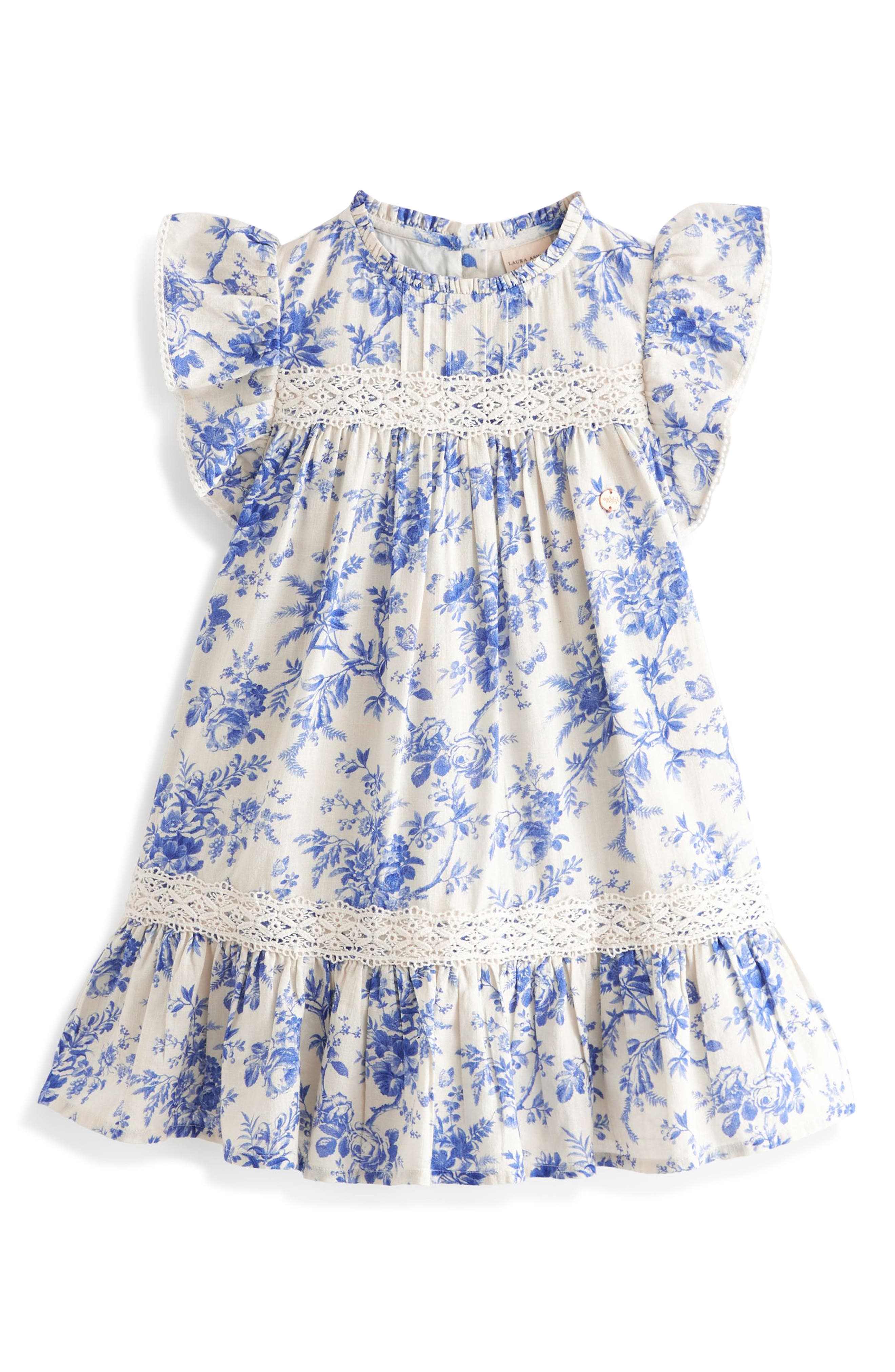 Laura Ashley Kids' Wild Meadow Floral Flutter Sleeve Cotton Dress