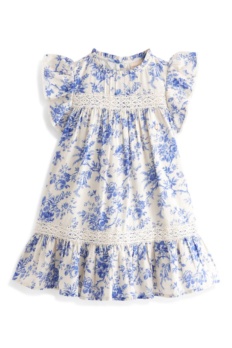 Kids' Wild Meadow Floral Flutter Sleeve Cotton Dress, Main, color, IVORY BLUE