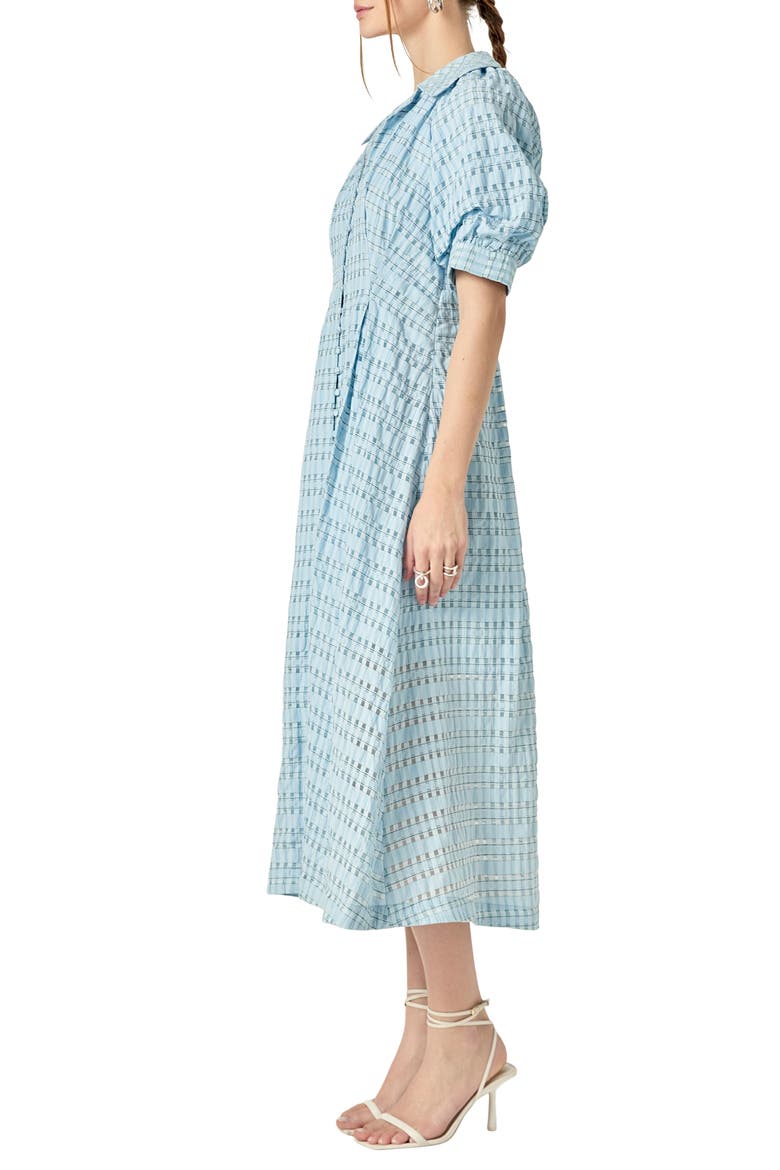 Seersucker Check Cotton Blend Midi Dress, Alternate, color, POWDER BLUE