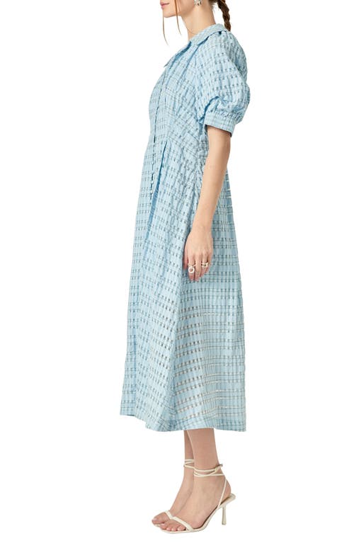 English Factory Seersucker Check Cotton Blend Midi Dress In Powder Blue