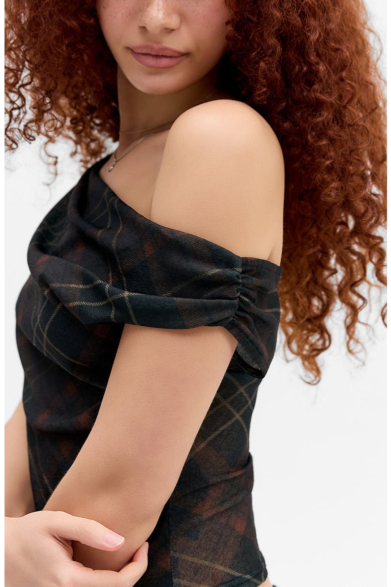 Fia Checked One-Shoulder Top, Alternate, color, GREY CHECK