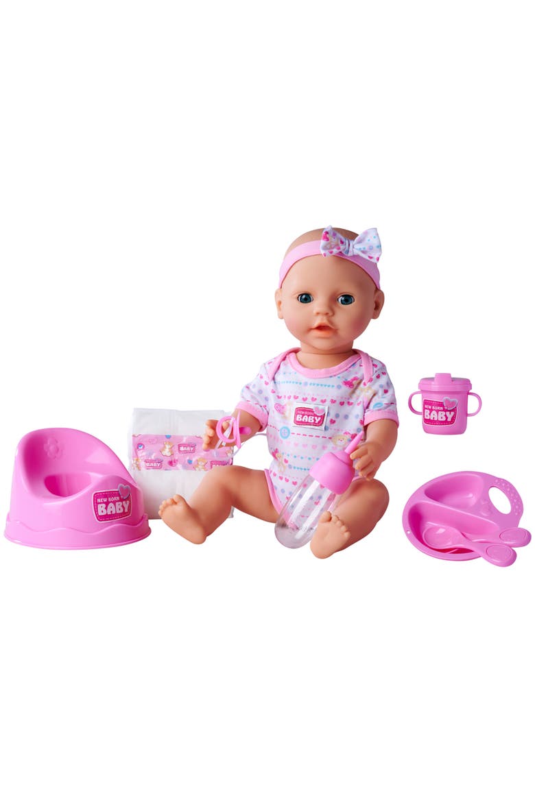 Newborn Drink & Wet 17 Inch Baby Doll with 8 Accessories, Alternate, color, Multicolored