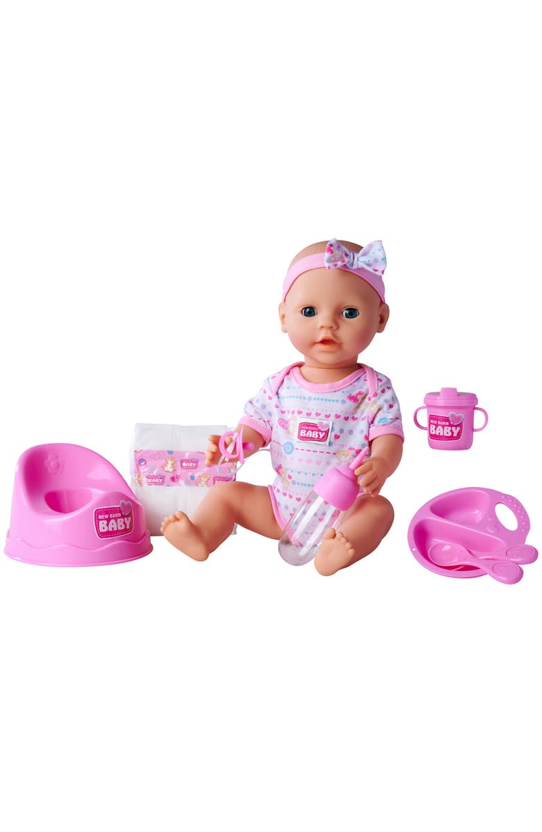 Simba Newborn Drink & Wet 17 Inch Baby Doll with 8 Accessories, Alternate, color, Multicolored