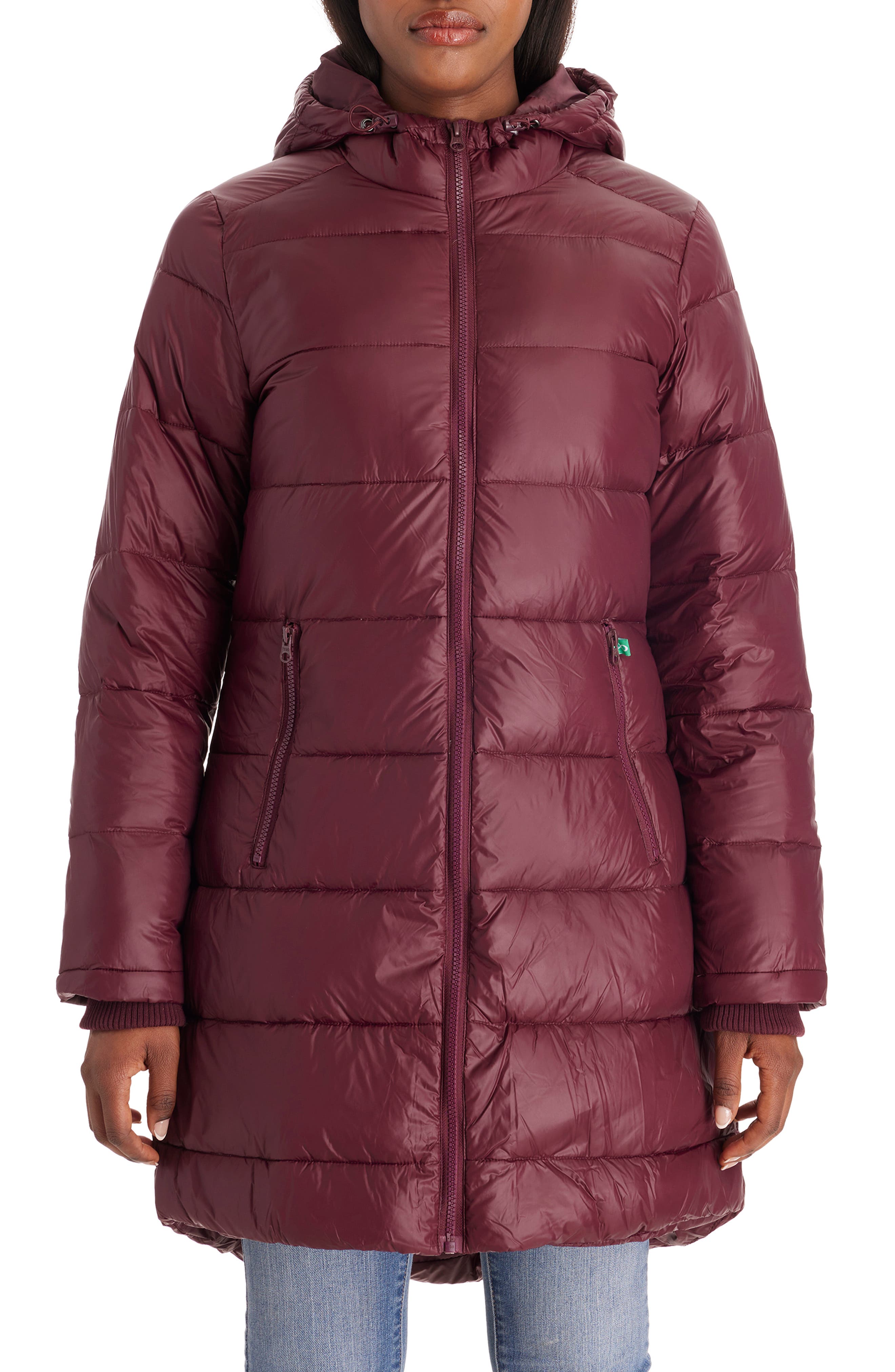 burgundy puffer coat