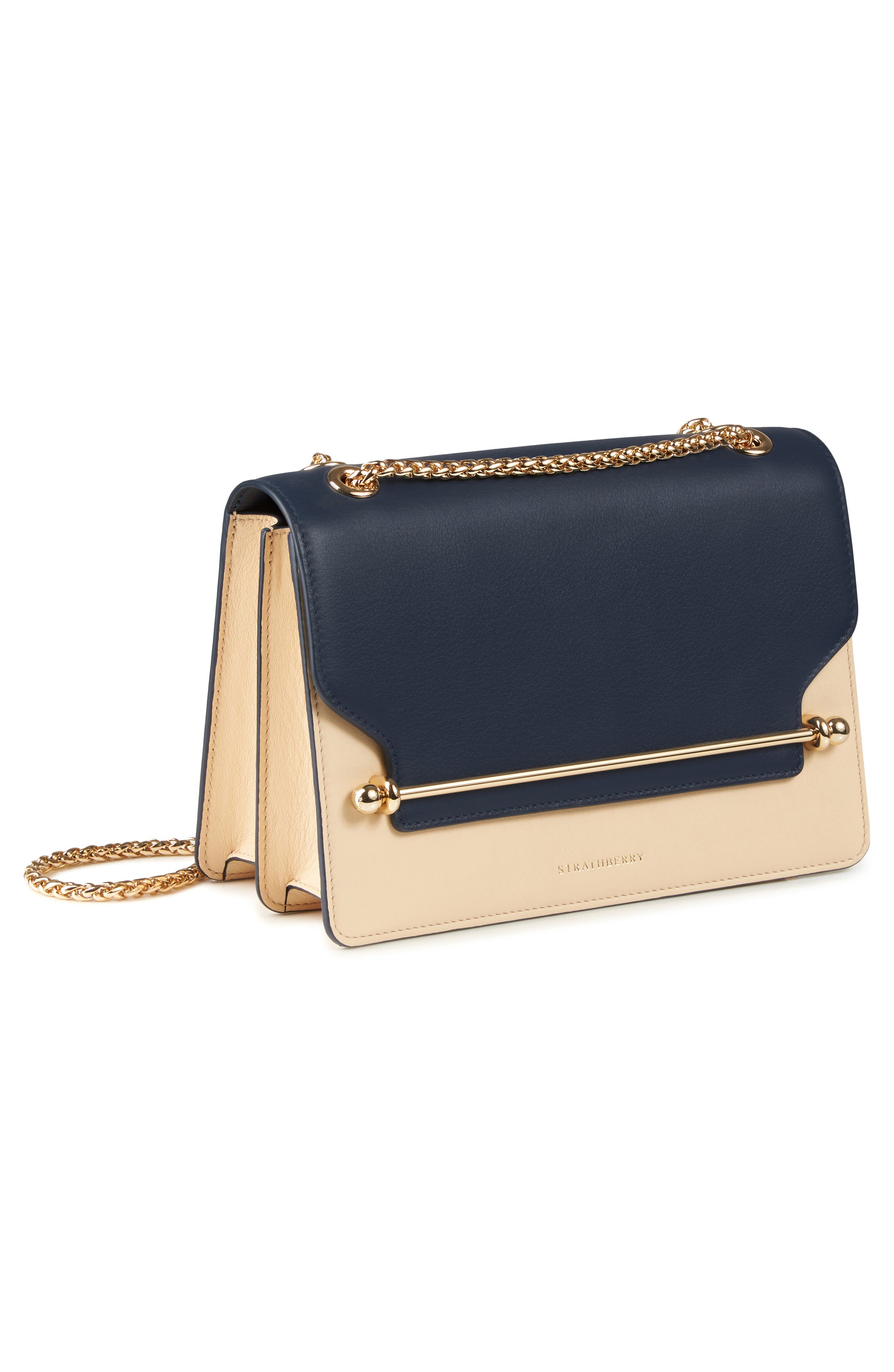 Bicolor East/West Leather Crossbody Bag, Alternate, color, NAVY/ SAND