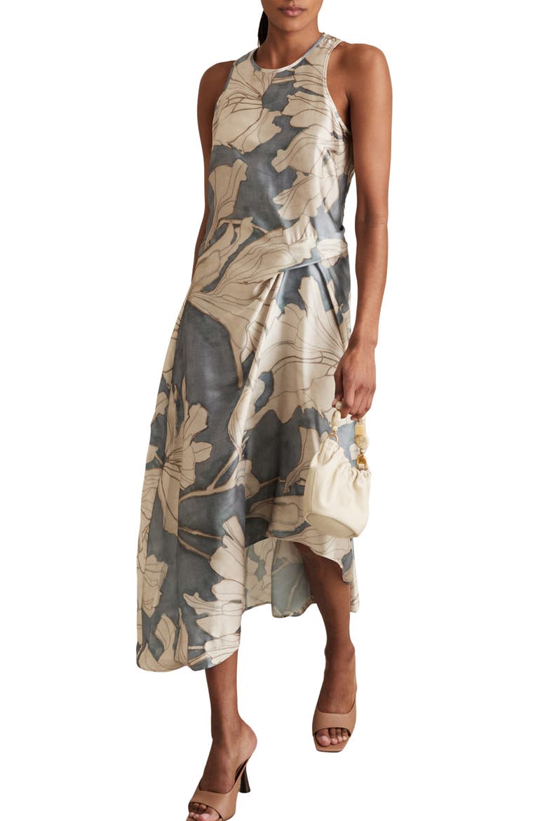 Mieke Floral Sleeveless Satin Dress, Main, color, BLUE