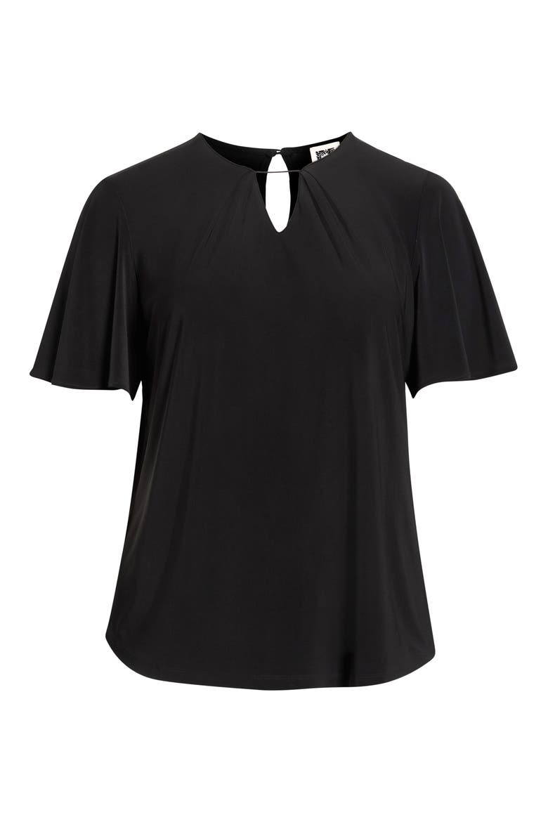 Pleat Neck Bell Sleeve Top, Alternate, color, ANNE BLACK