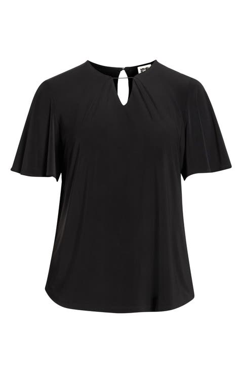 Pleat Neck Bell Sleeve Top (Plus)