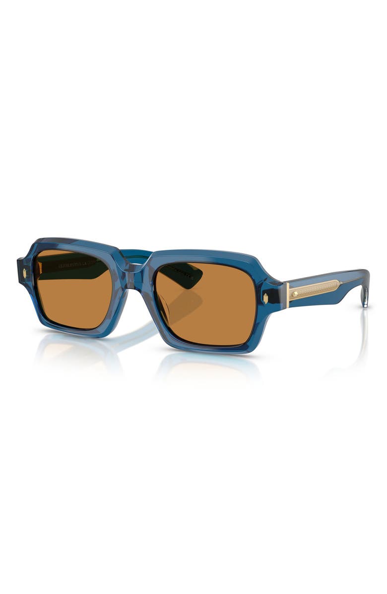 Oliver Peoples Devaney 53mm Rectangular Sunglasses, Alternate, color, Tetsukon Blue / Cognac
