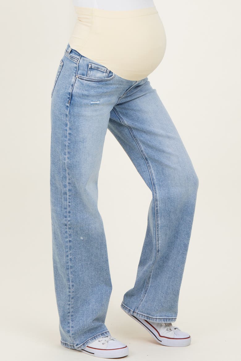 Lightly Distressed Maternity Wide Leg Jeans, Alternate, color, Light Blue