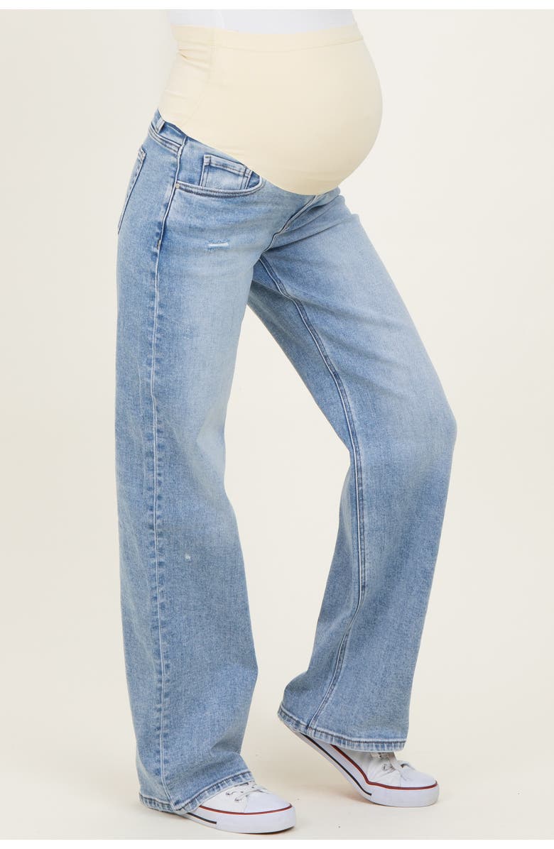 PinkBlush Lightly Distressed Maternity Wide Leg Jeans, Alternate, color, 