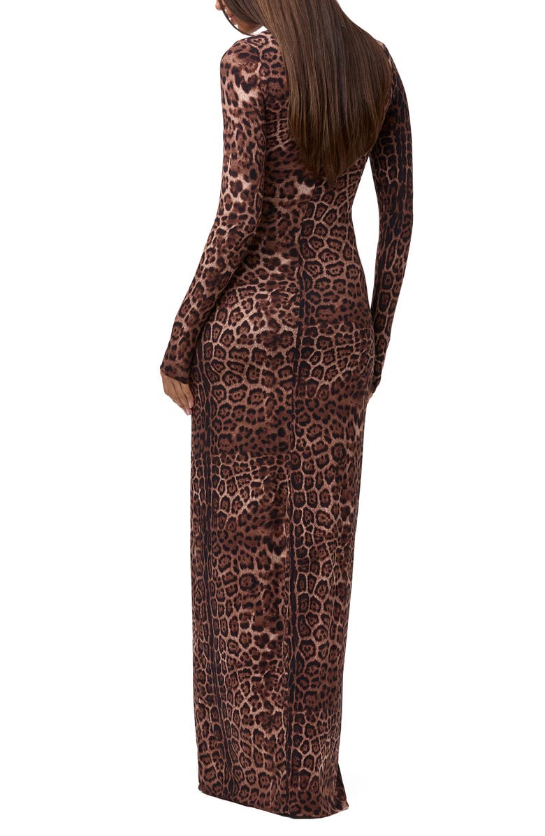 Naked Wardrobe Leopard Print Long Sleeve Body-Con Maxi Dress, Alternate, color, Brown Leopard
