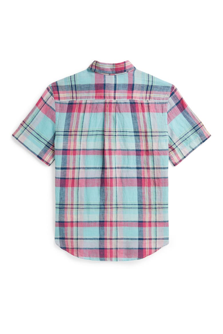 Kids' Plaid Linen Button-Down Shirt, Alternate, color, SEAFOAM PINK MULTI