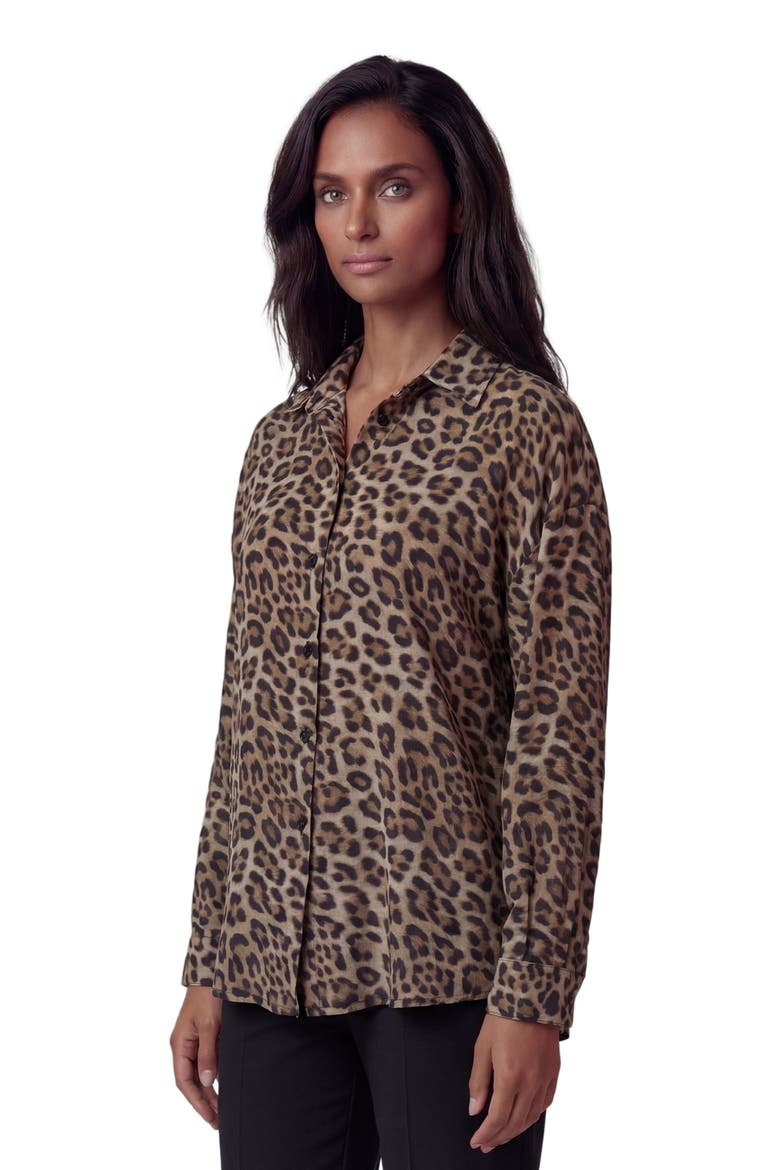 Leopard Womens Relaxed Linen Shirt, Alternate, color, LEOPARD BROWN