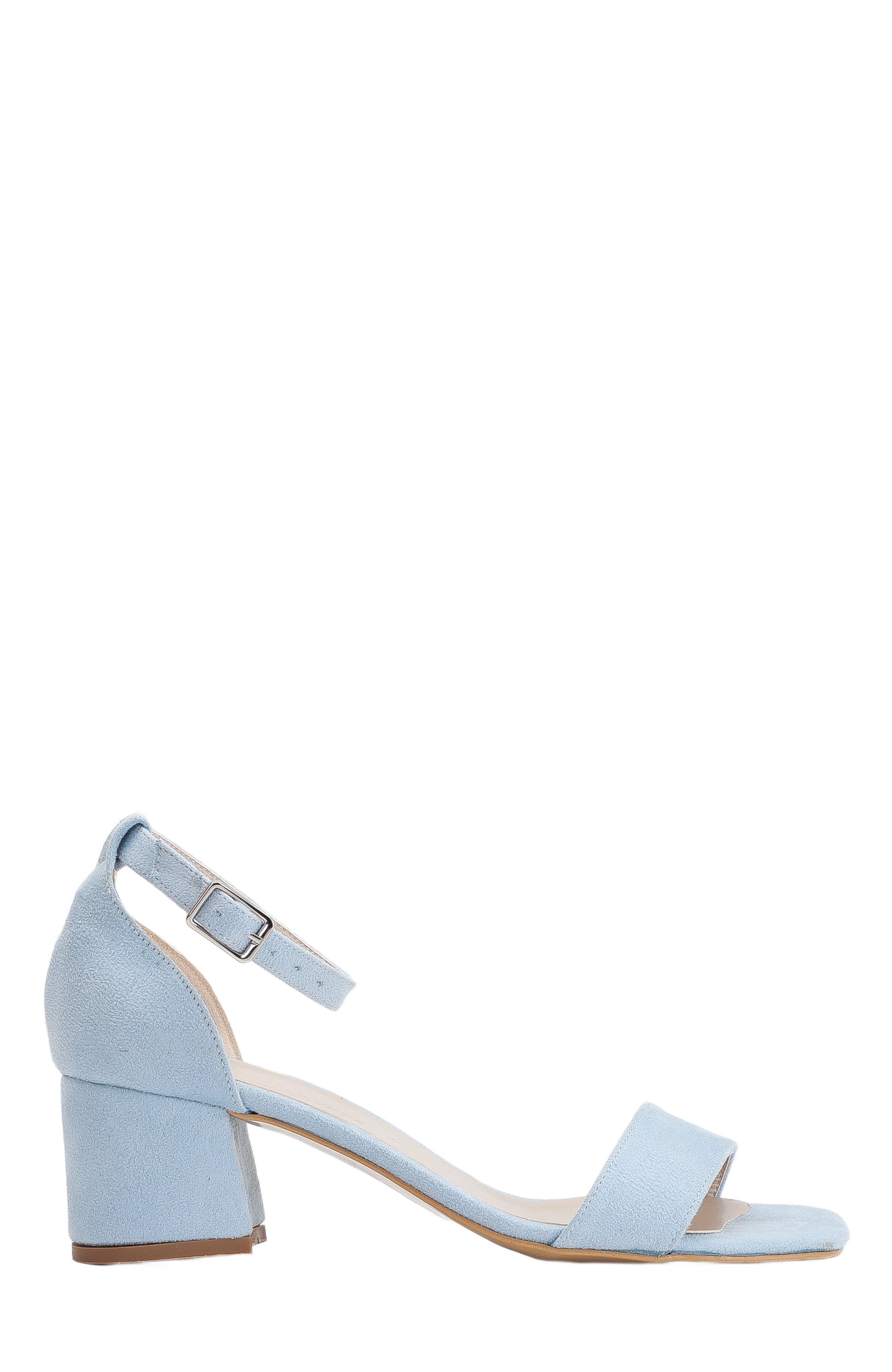 Forever & Always Shoes Illy Low Block Heel Sandals with Pearls, Alternate, color, Baby Blue Suede