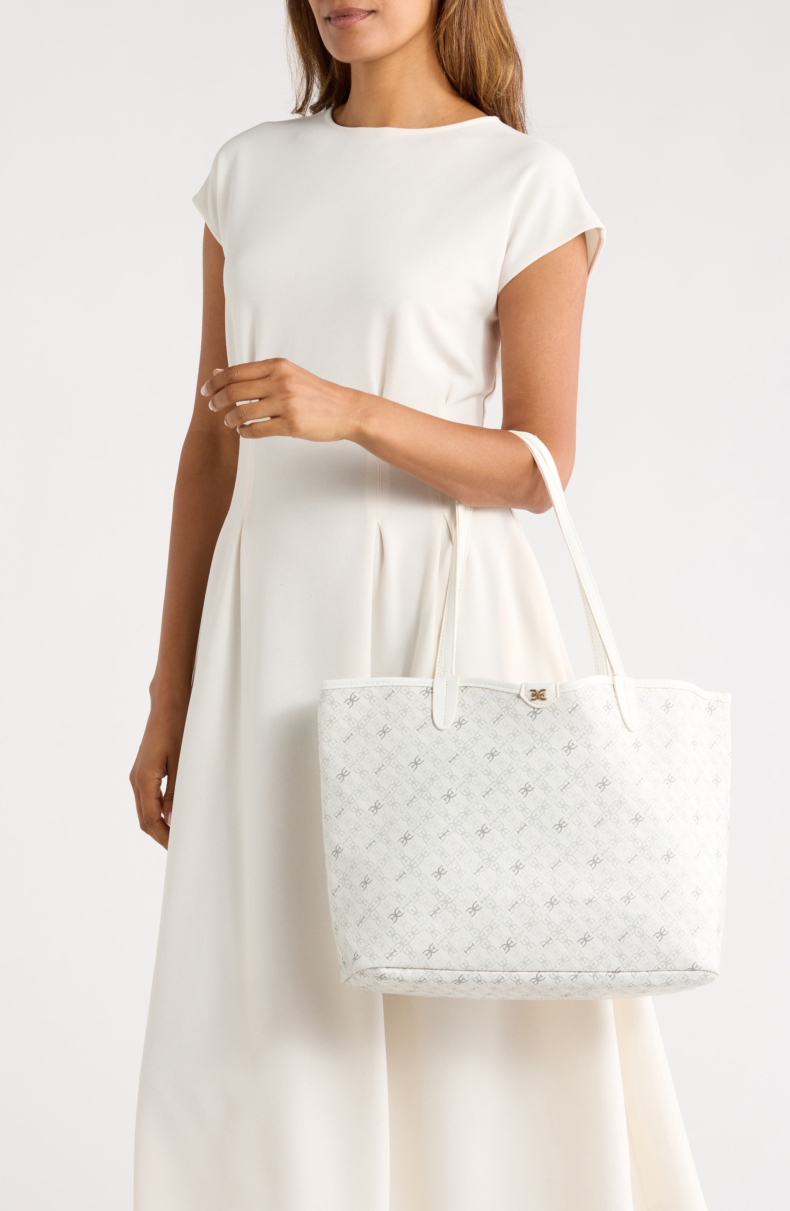 Sam Edelman Harper Monogram Medium Shopper Tote Bag, Alternate, color, White