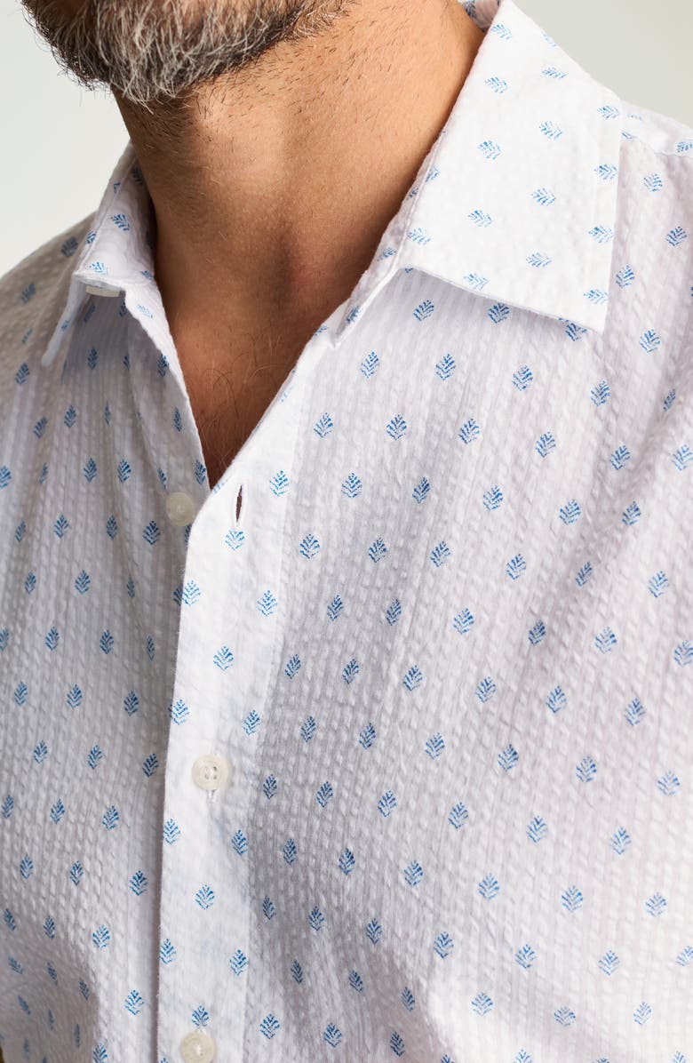 Bonobos Riviera Slim Fit Leaf Print Seersucker Short Sleeve Button-Up Shirt, Alternate, color, Lundi Leaves V2 C24