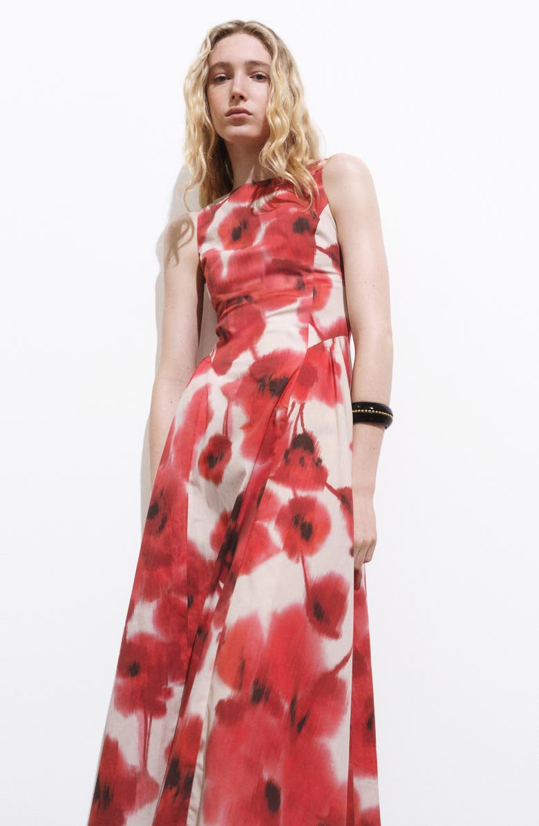 MANGO Floral Sleeveless Cotton Dress, Alternate, color, Ecru