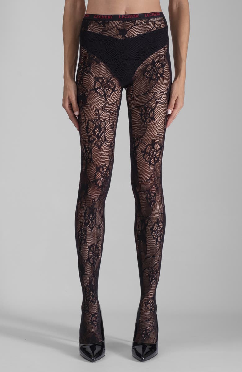 LECHERY<sup>®</sup> Floral Net Tights, Alternate, color, Black